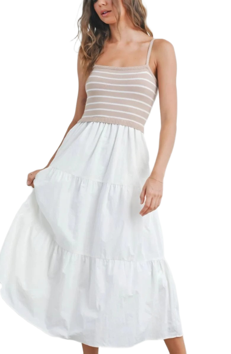 Knit and Lounge Knit Bodice Tiered Midi Dress with Spaghetti Straps, Alternate, color, 