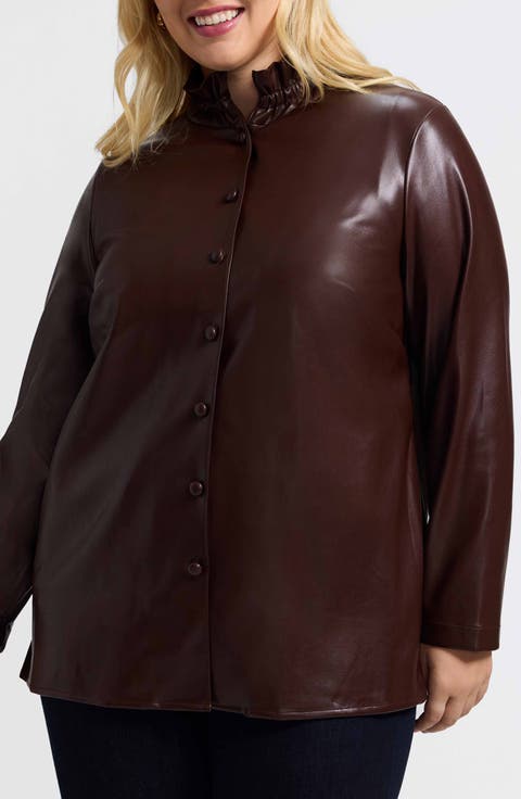 Carolina Faux Leather Button-Up Shirt Jacket (Plus)