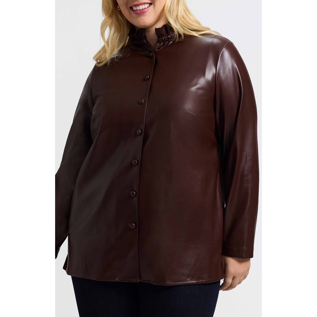 Foxcroft Carolina Faux Leather Button-up Shirt Jacket In Brown