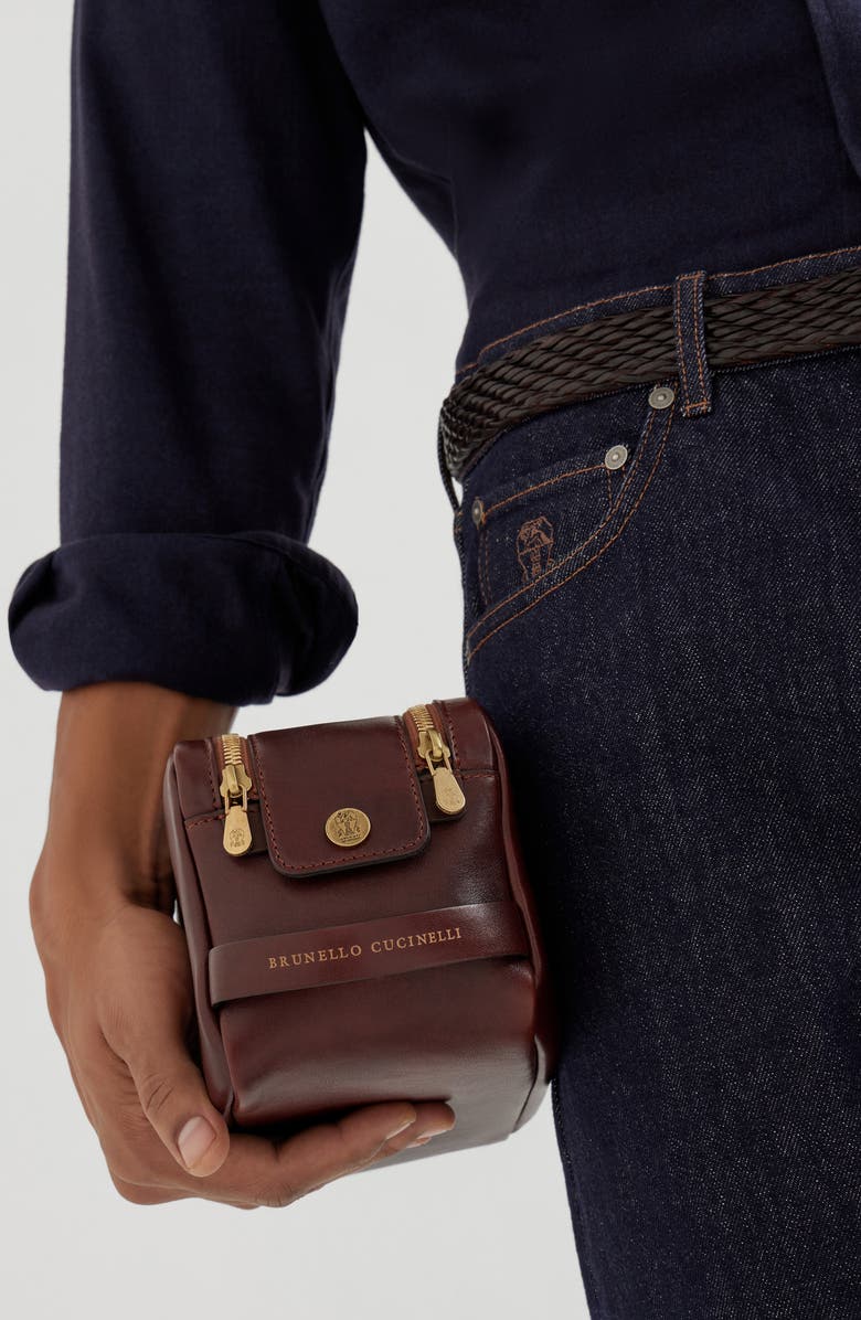 Brunello Cucinelli Beauty case with double zipper, Alternate, color, Burgundy