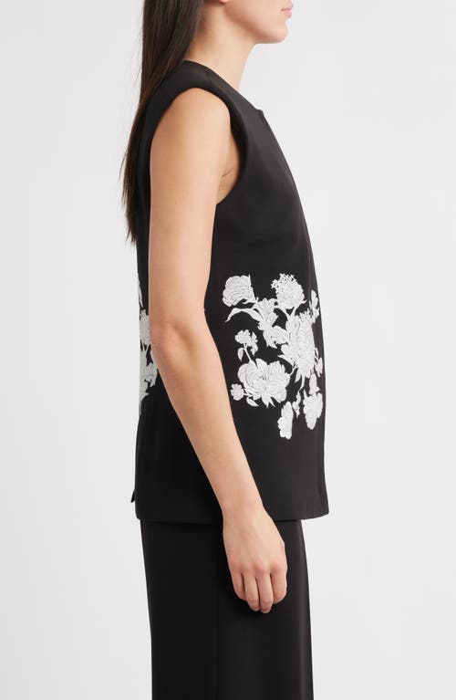 Elie Tahari The Isla Sleeveless Floral-embroidered Jacket In Black