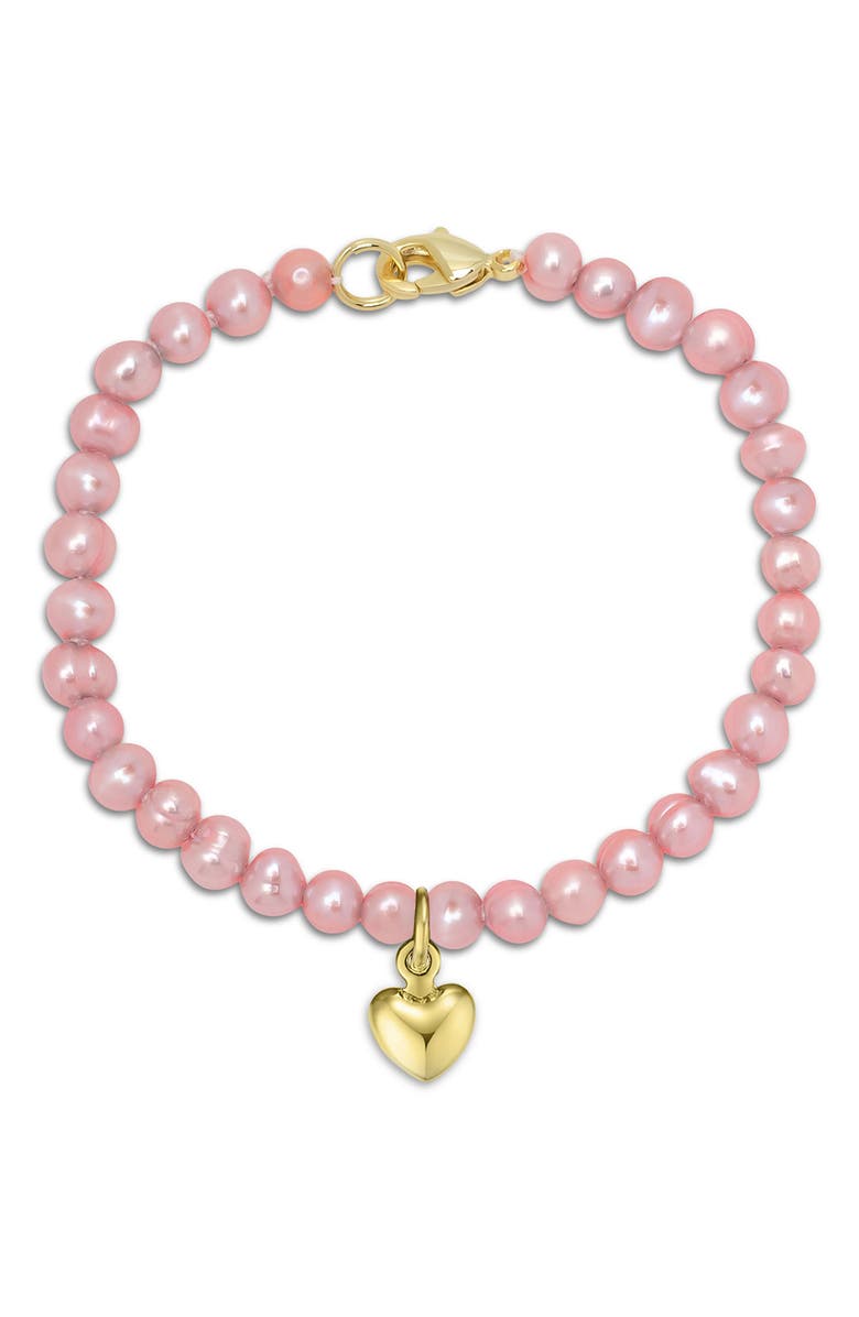 Lily Nily Kids' Pink Freshwater Pearl Heart Charm Bracelet, Main, color, Pink