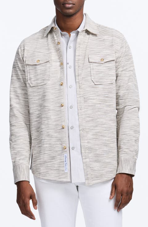Storrs Space Dye Knit Cotton Blend Button-Up Shirt