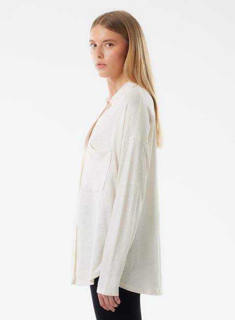 Stretch Linen Relaxed One Pocket Shirt