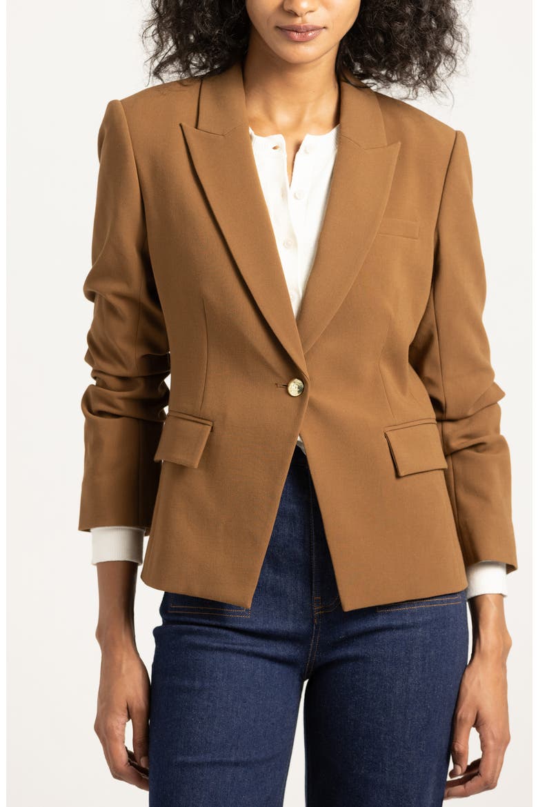 Ralph Ruched Sleeve Jacket, Main, color, DARK MOCHA