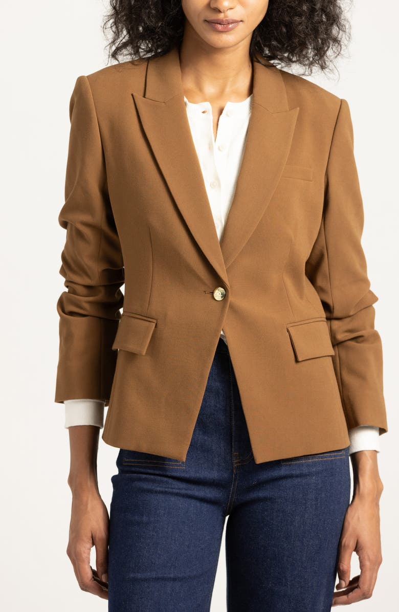 Derek Lam 10 Crosby Ralph Ruched Sleeve Jacket, Main, color, Dark Mocha