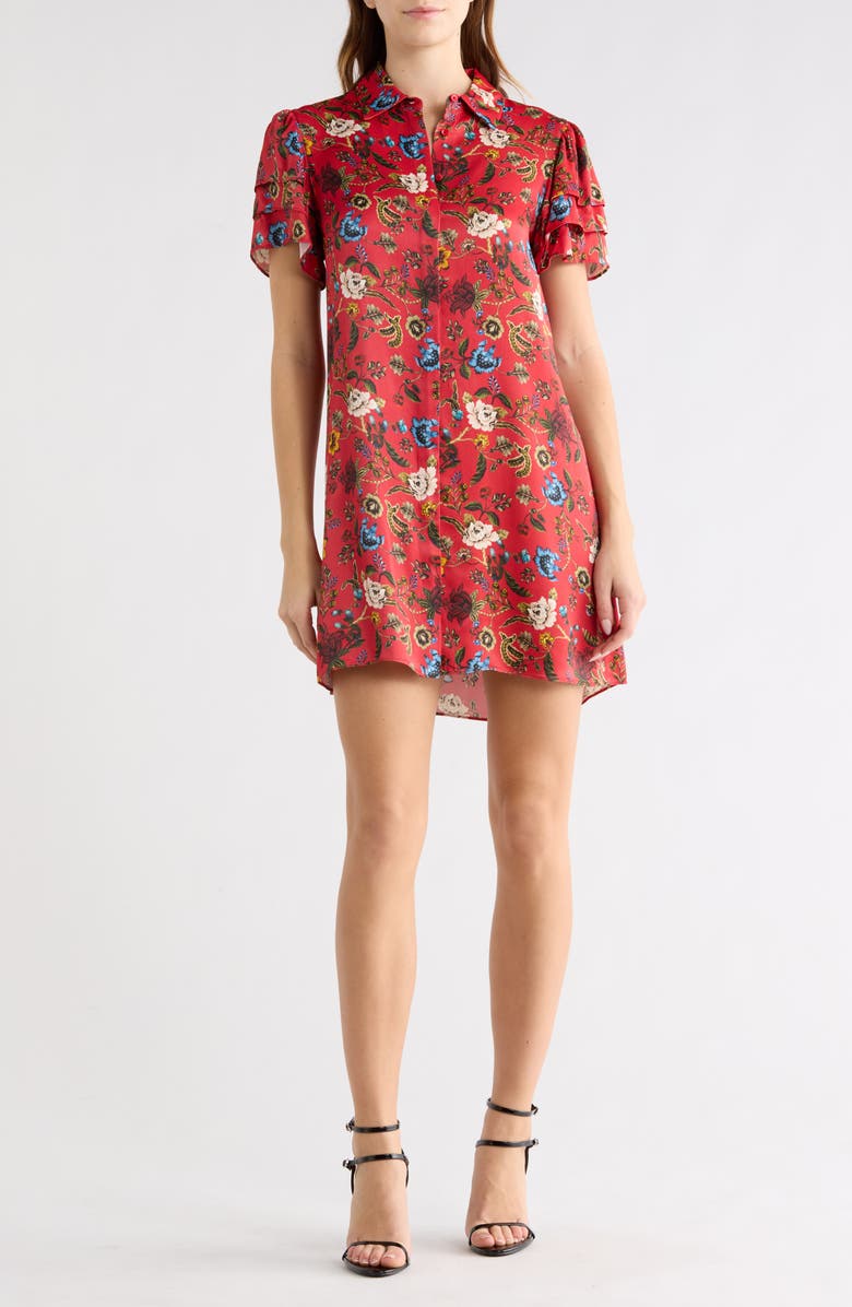 Alice + Olivia Jem Floral Tiered Short Sleeve Shirtdress, Main, color, Tapestry Trails Sm Perfect Rub