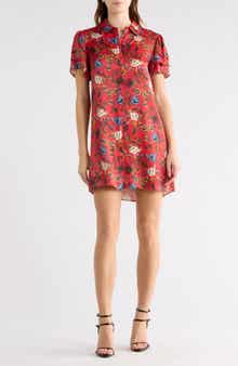 Alice + Olivia Jem Floral Tiered Short Sleeve Shirtdress