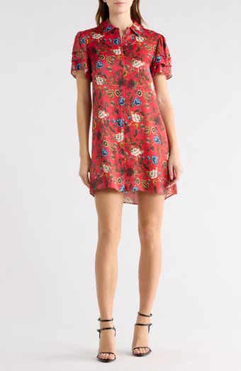 Alice + Olivia Jem Floral Tiered Short Sleeve Shirtdress