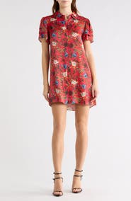 Alice + Olivia Jem Floral Tiered Short Sleeve Shirtdress