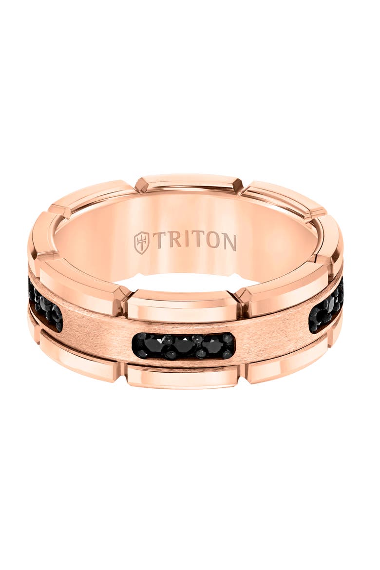Flat Edge Brushed Center Stone Wedding Band, Alternate, color, Pink