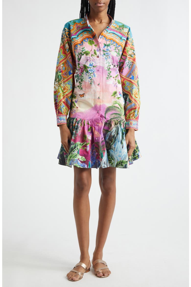 Print Long Sleeve Cotton Dress, Main, color, TURKISH DELIGHT