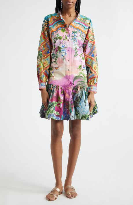 Print Long Sleeve Cotton Dress