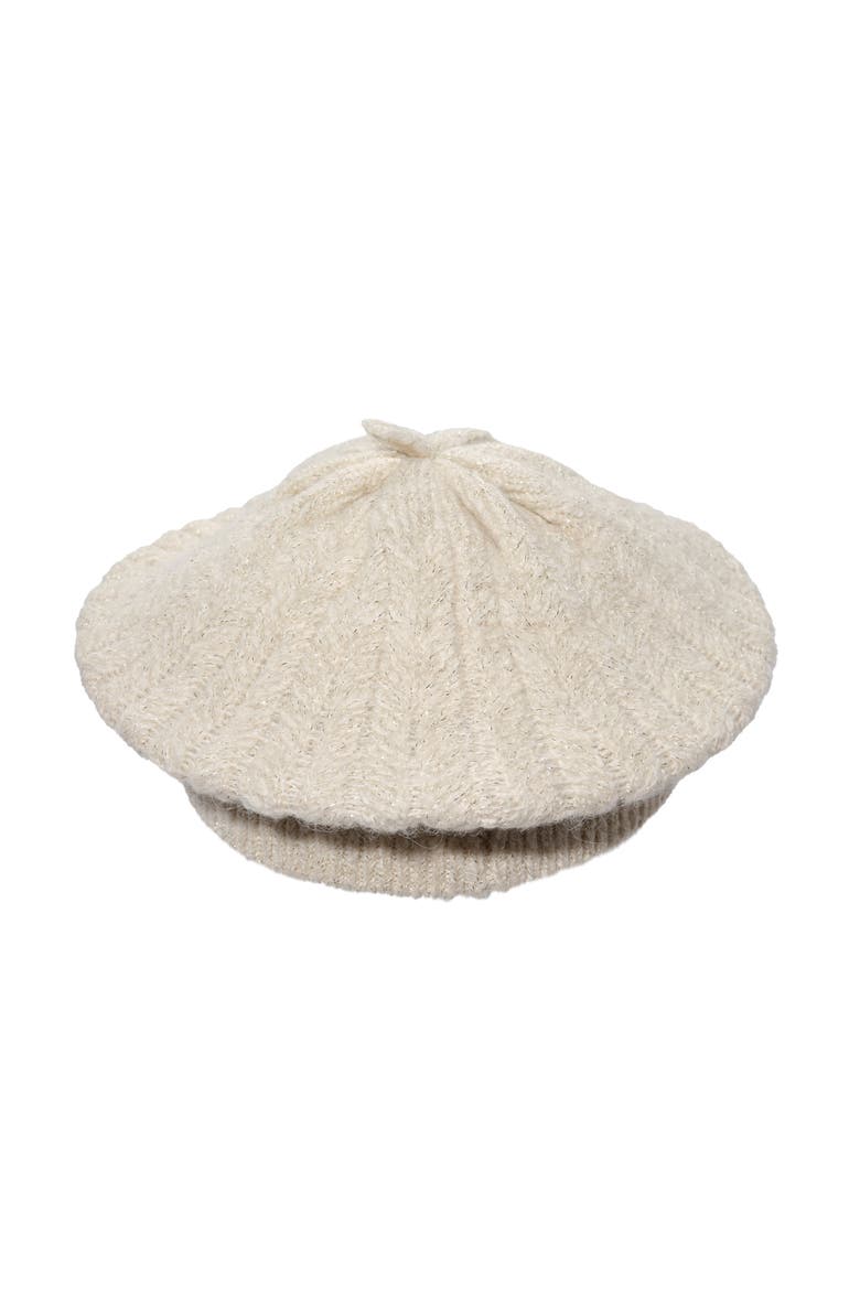 Metallic Herringbone Knit Beret, Alternate, color, Cream/Champagne