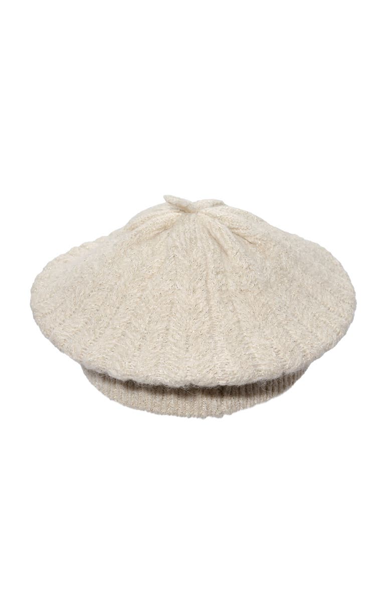 Lauren Ralph Lauren Metallic Herringbone Knit Beret, Alternate, color, Cream/Champagne