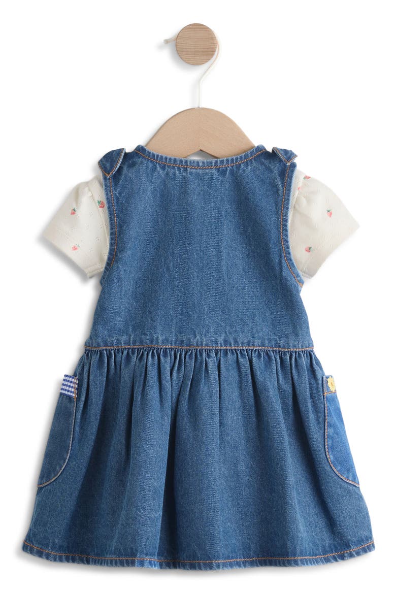Embroidered Denim Dress & Strawberry Bodysuit Set, Alternate, color, BLUE