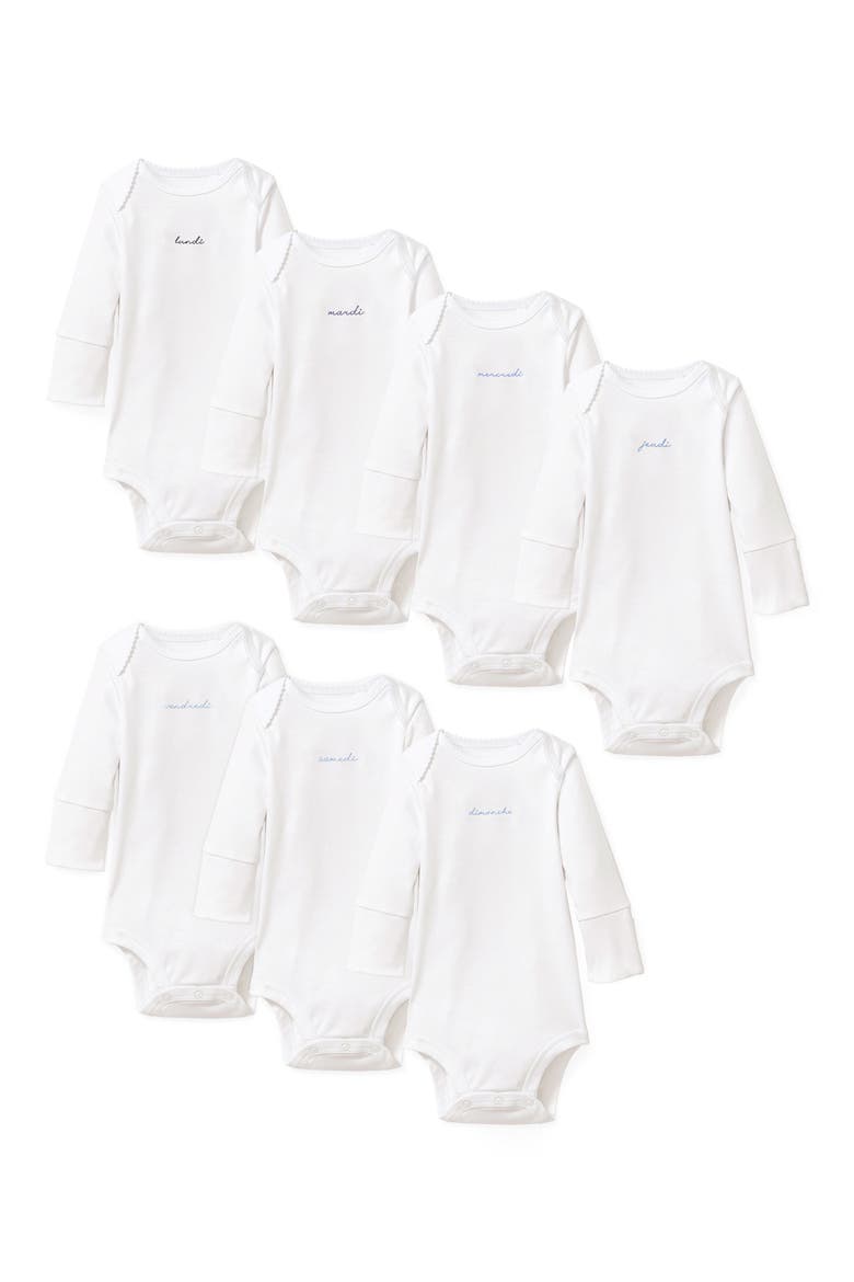 Set of 7 Assorted Pima Cotton Long Sleeve Bodysuits, Main, color, WHITE