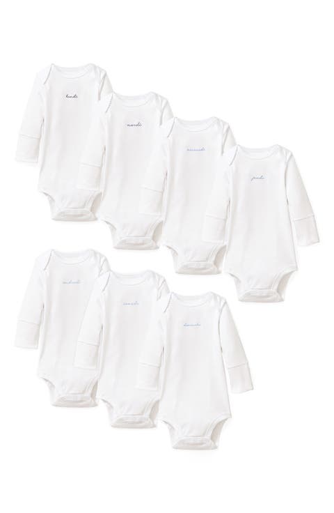 Set of 7 Assorted Pima Cotton Long Sleeve Bodysuits