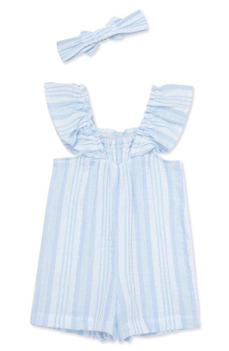 Little Me Stripe Woven Romper & Headband Set, Alternate, color, 
