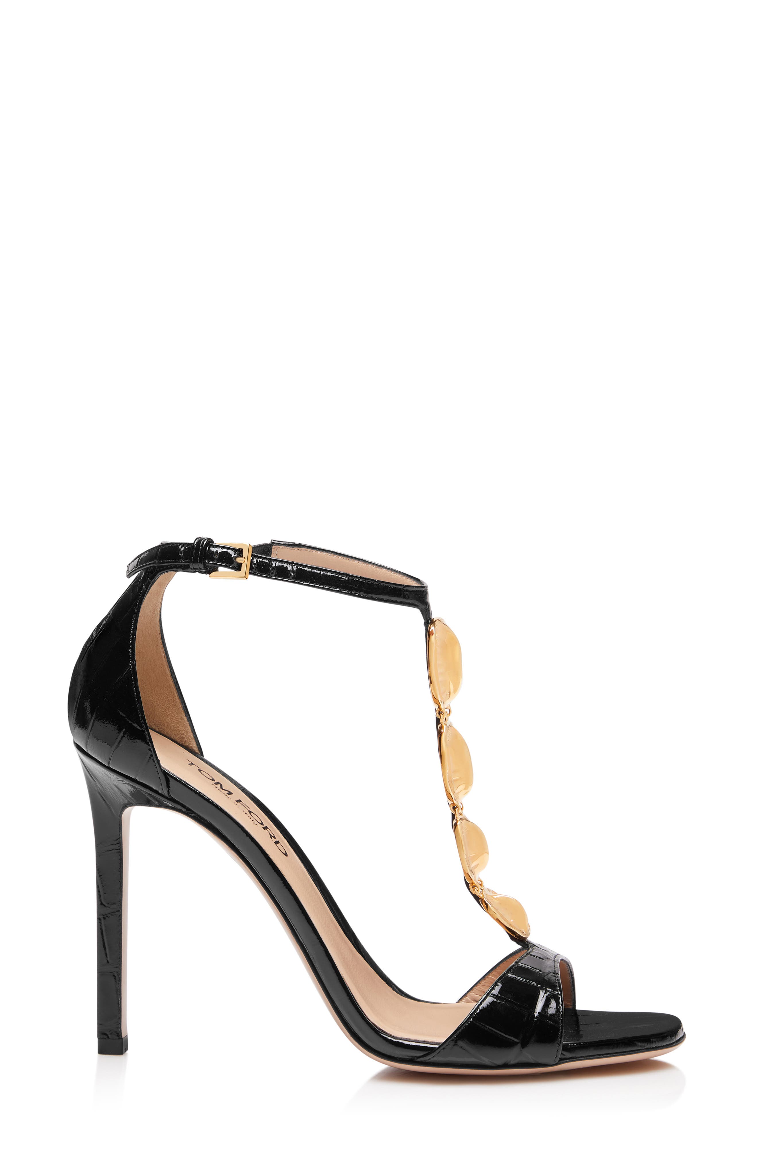 TOM FORD Titan Croc Embossed T-Strap Sandal, Alternate, color, 