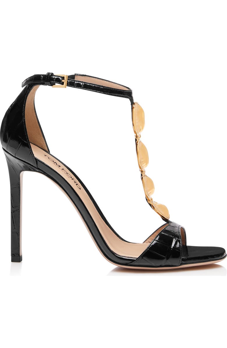 TOM FORD Titan Croc Embossed T-Strap Sandal, Alternate, color,