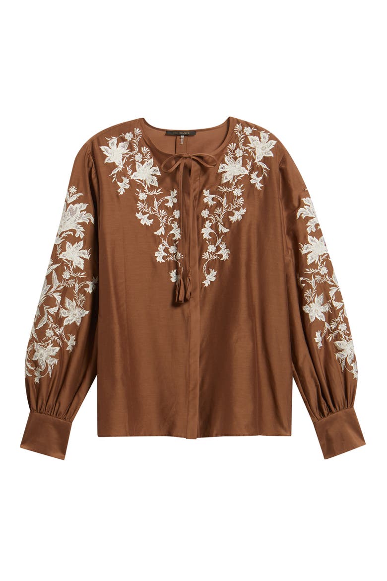 Franki Embroidered Cotton & Silk Top, Alternate, color, CACAO