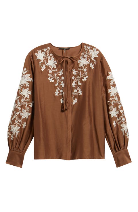 Franki Embroidered Cotton & Silk Top