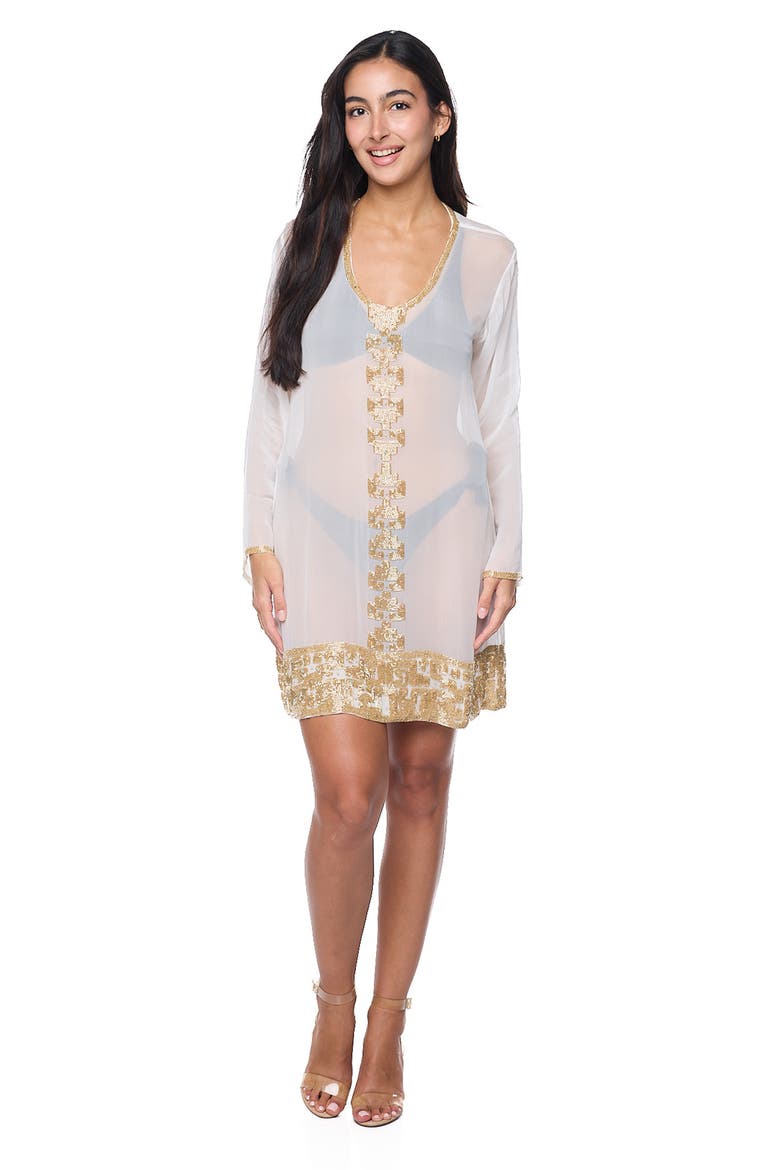 Embellished Long Sleeve Tunic, Alternate, color, WHITE