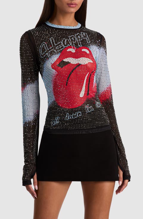 Delaina Embellished Long Sleeve Mesh Top
