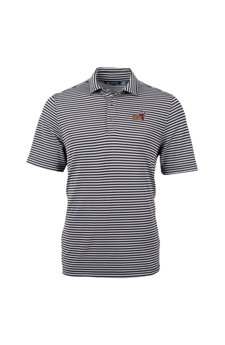 Cutter & Buck Men's Cutter & Buck Black Arizona State Sun Devils Big & Tall Team Logo Virtue Eco Pique Stripe Recycled Polo, Alternate, color,