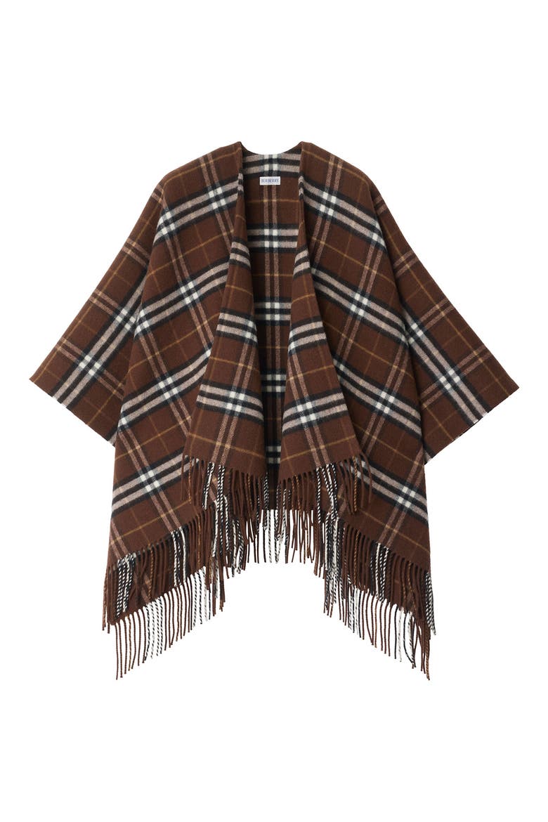 Check Double Face Wool & Cashmere Cape, Alternate, color, TREACLE