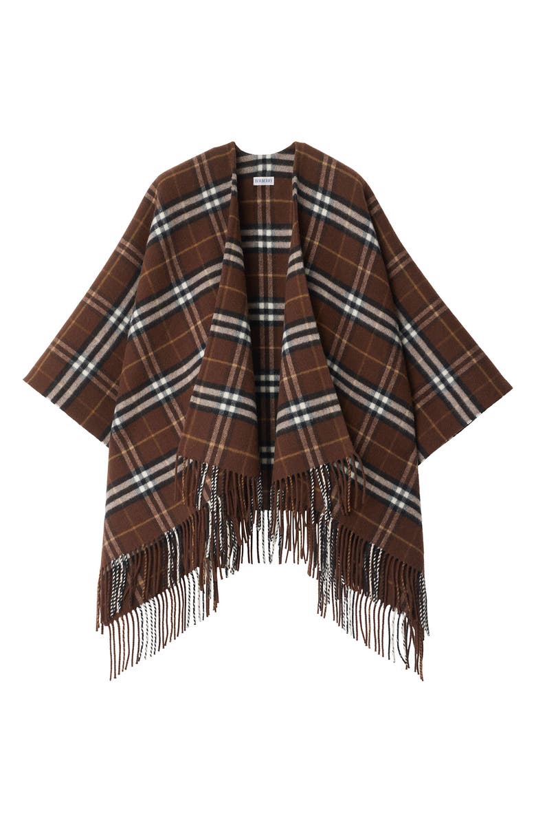 Burberry Check Double Face Wool & Cashmere Cape, Alternate, color, Treacle
