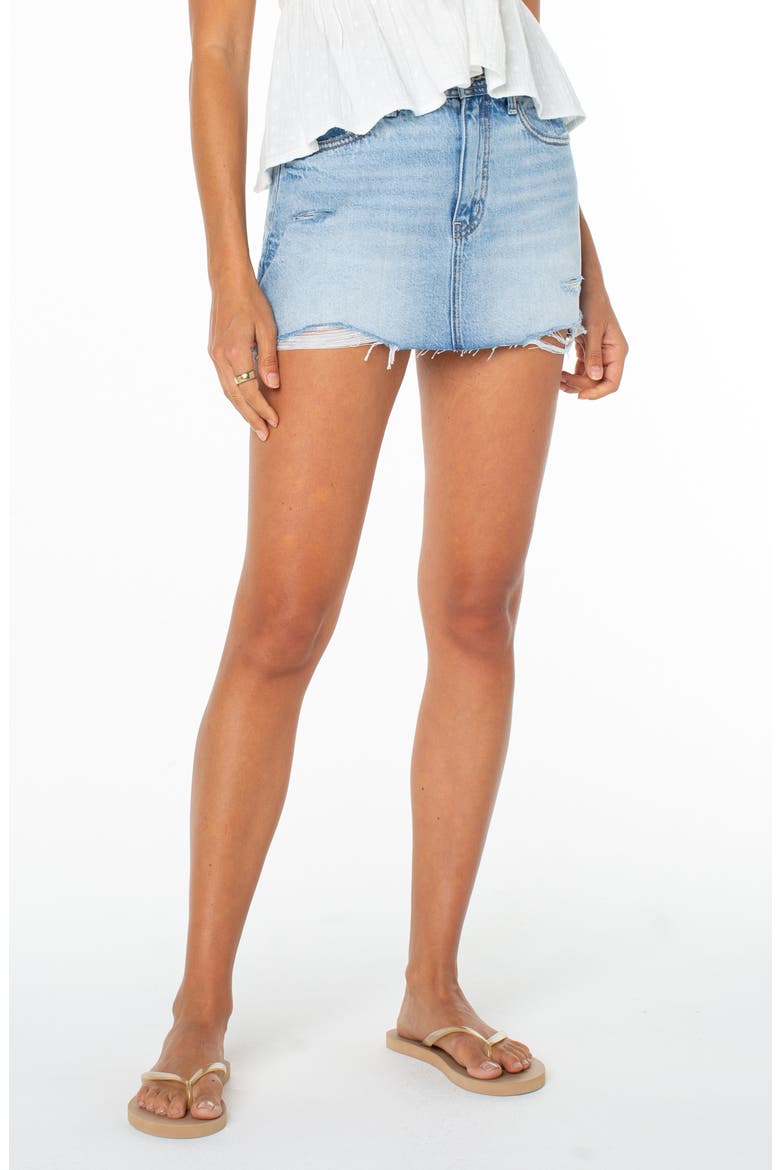 Golden Horizon Raw Edge Denim Miniskirt, Main, color, WASH ASHORE