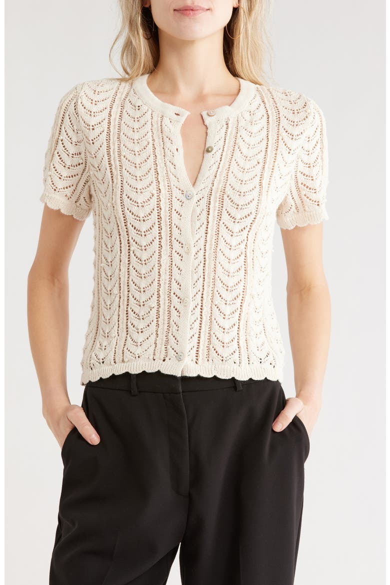 Pointelle Lace Cardigan, Main, color, LIGHT BEIGE