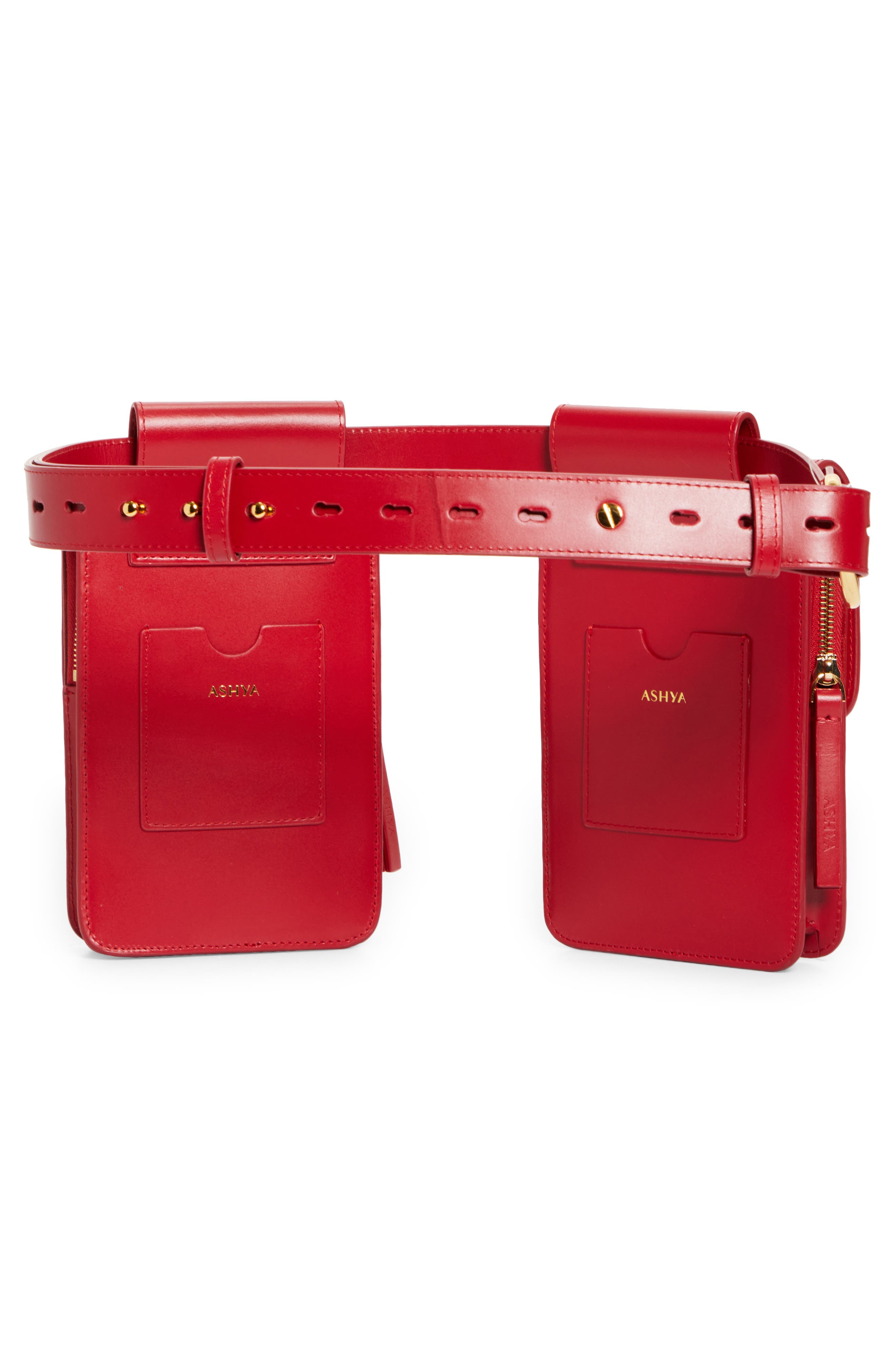 ASHYA Hertiage Double Pouch Leather Belt Bag, Alternate, color, 