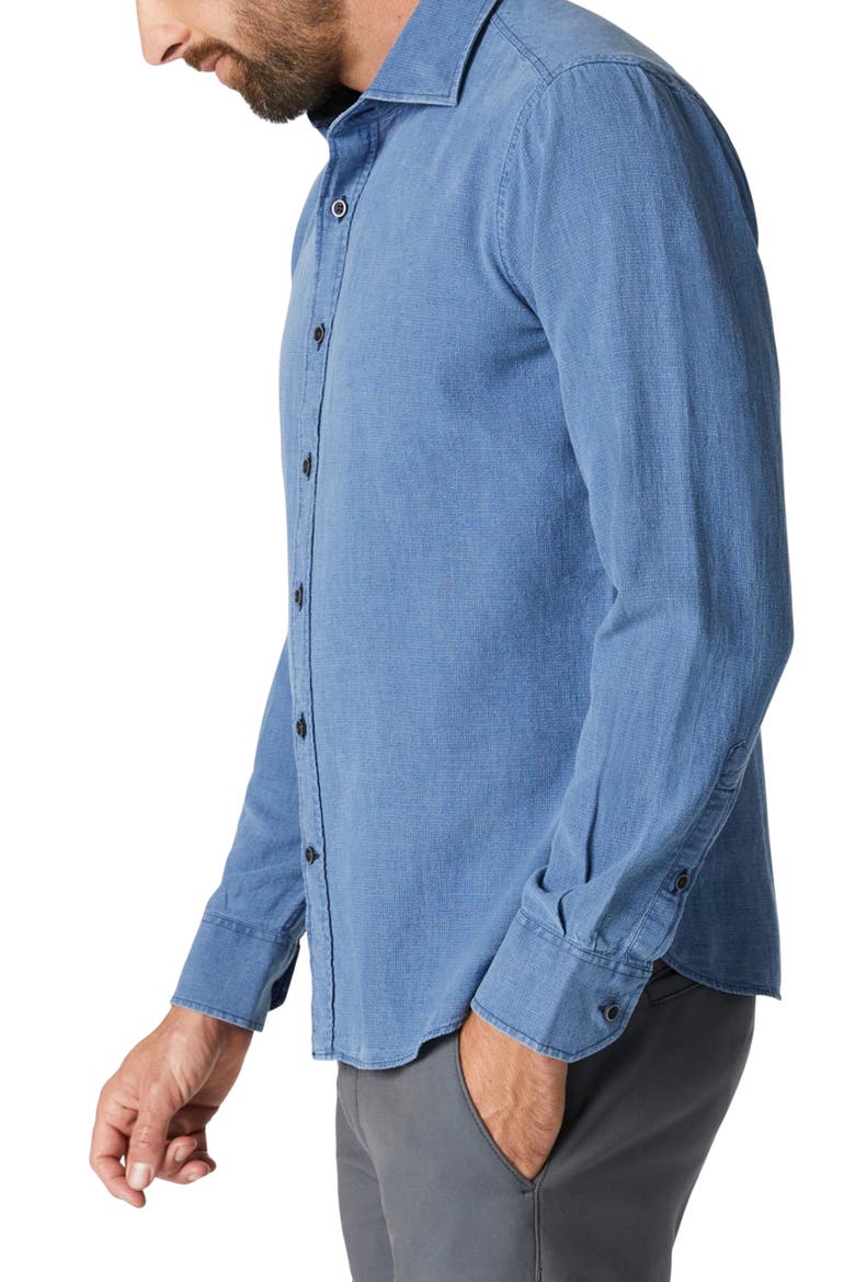 Microchecks Linen & Cotton Button-Up Shirt, Alternate, color, NDIGO