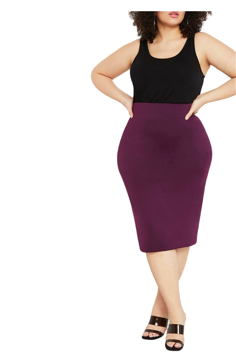 ELOQUII Neoprene Pencil Skirt, Alternate, color, Potent Purple