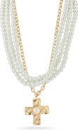 SPHERA MILANO Set of 2 Faux Pearl Cross Pendant Layered Necklaces