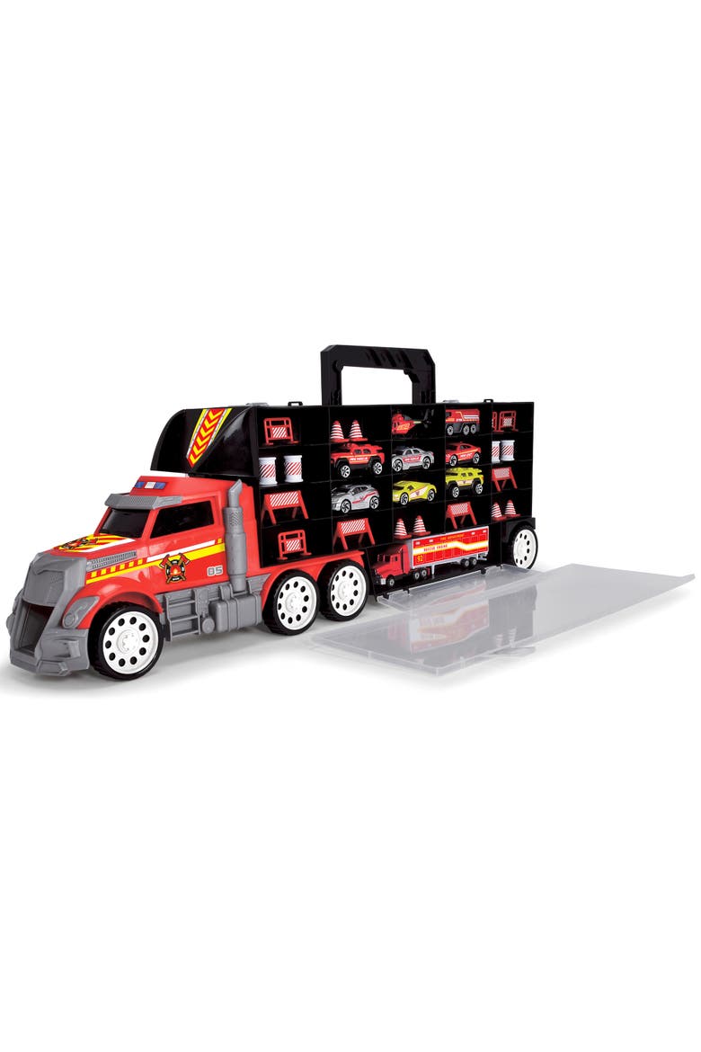 Fire Truck Carry Case with 9 Cars and Accessories, Stores 42 Cars, Alternate, color, Multicolored