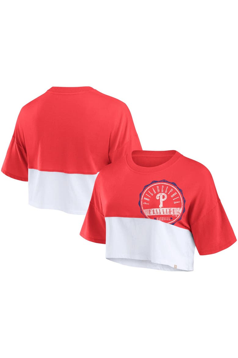 Women's Fanatics Branded Red/White Philadelphia Phillies Color Split Boxy Cropped T-Shirt, Alternate, color, Red