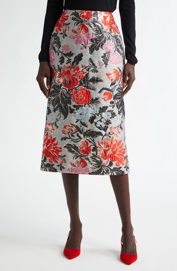 Floral Metallic Jacquard Pencil Skirt