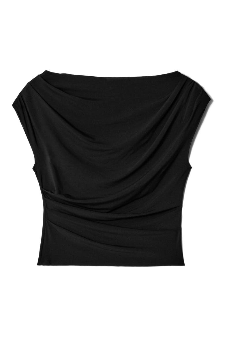 Drape Cap Sleeve Jersey Top, Alternate, color, BLACK DARK