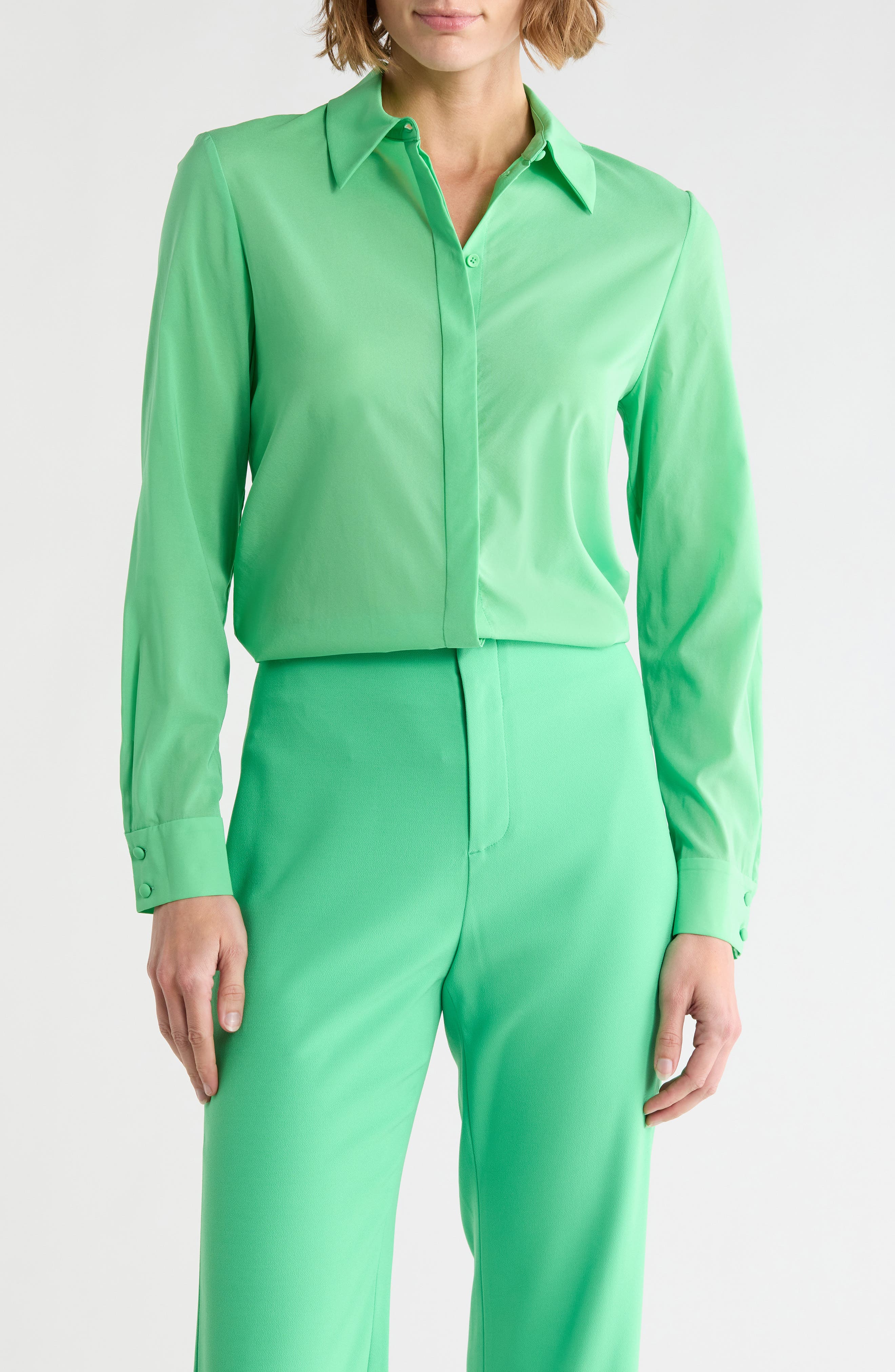 Alice + Olivia Willa Placket Silk Blend Top