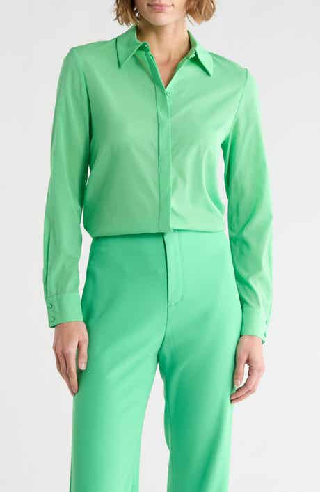 Alice + Olivia Willa Placket Silk Blend Top
