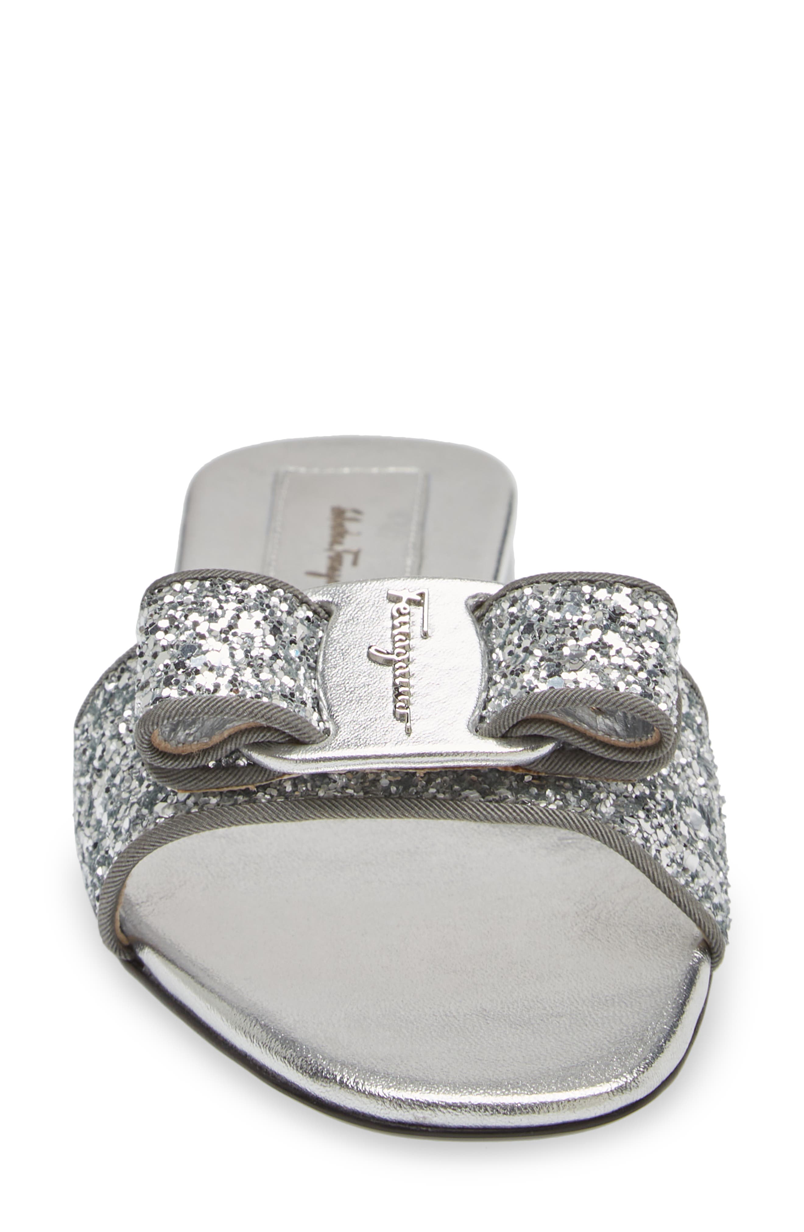 FERRAGAMO Vicky Glitter Bow Slide Sandal, Alternate, color, 