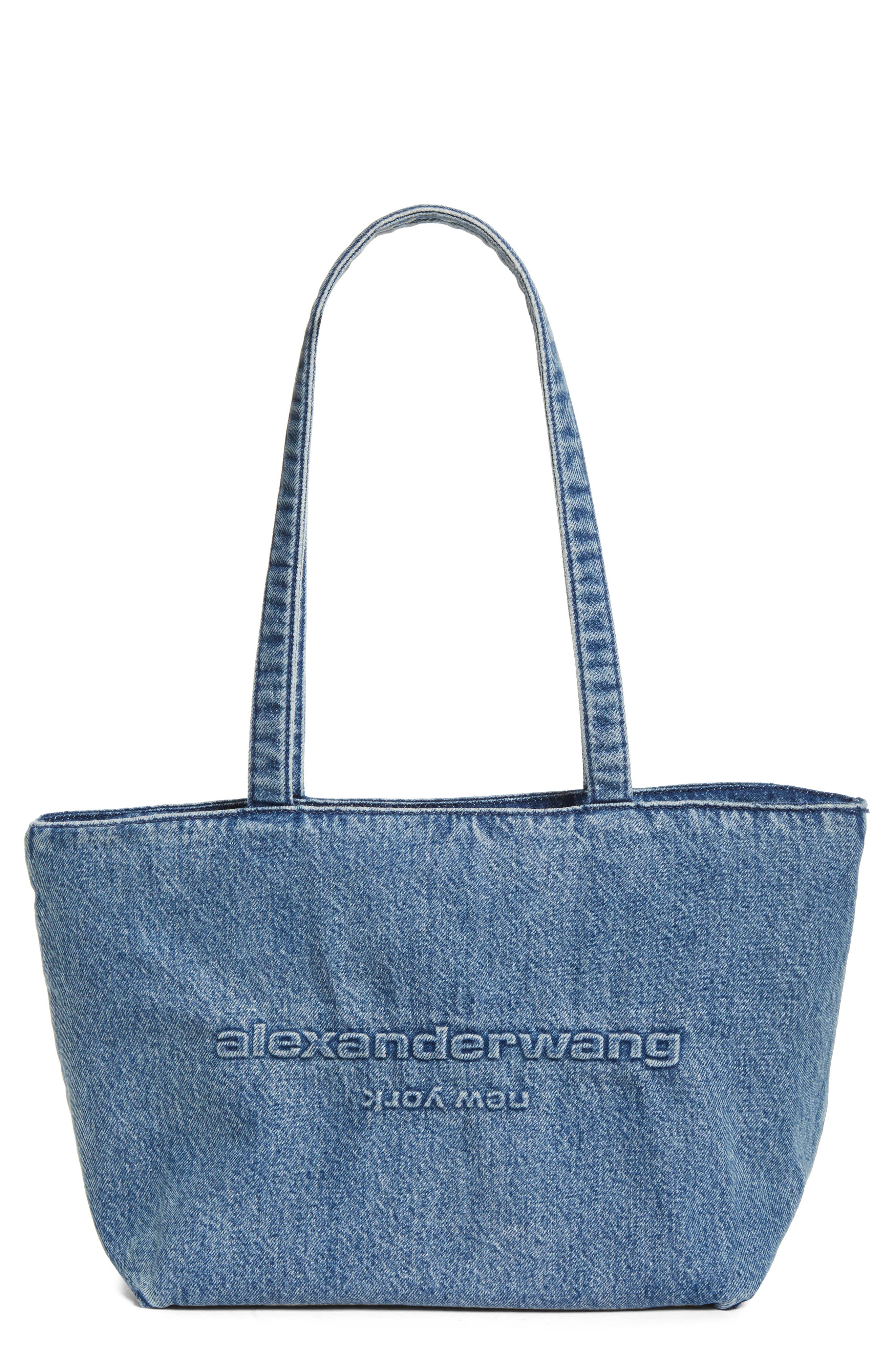 Alexander Wang Medium Punch Denim Tote, Main, color, Vintage Medium Indigo