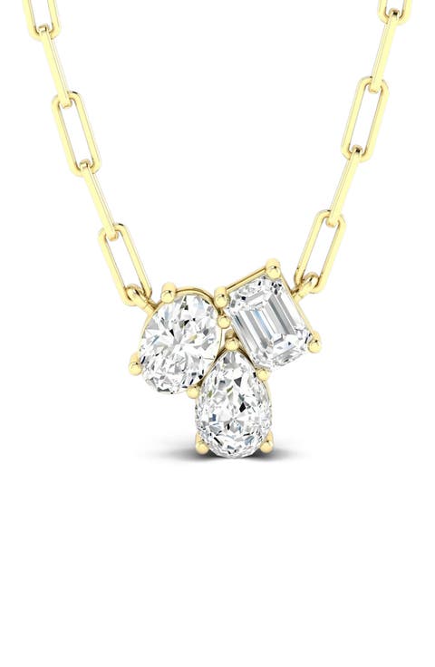 Multi Shape Cluster Lab Diamond Necklace in 14K