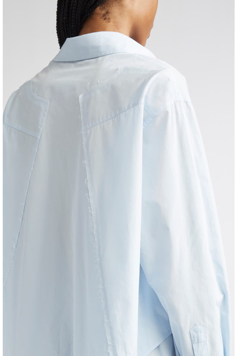 Raw Edge Panel High-Low Cotton Poplin Button-Up Shirt, Alternate, color, LIGHT BLUE