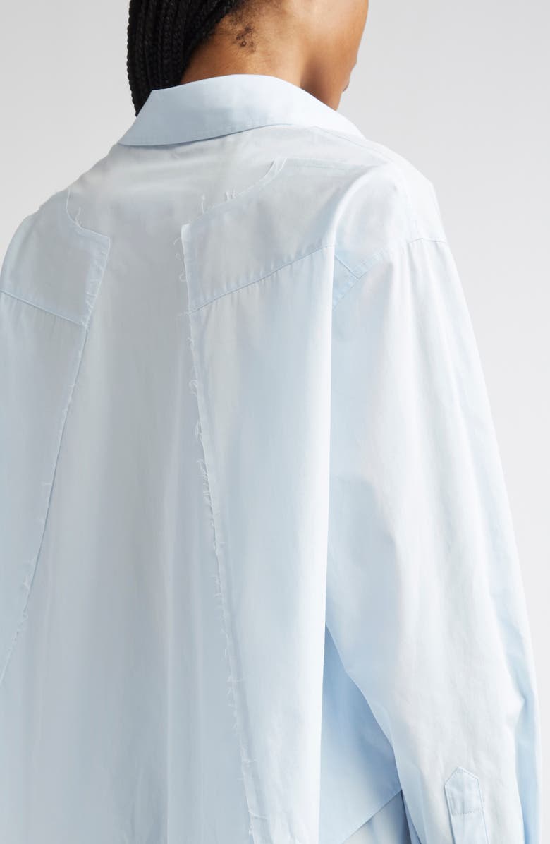 MM6 Maison Margiela Raw Edge Panel High-Low Cotton Poplin Button-Up Shirt, Alternate, color, Light Blue