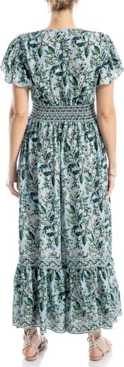 Flutter Sleeve Floral Tiered Maxi Dress